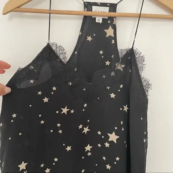 Cami NYC The Racer Lace Trim Star Print Silk Camisole - Picture 3 of 7